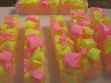 Soap was released from tray mold and cut into cubes.